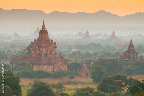 Sunset over the Temples of Bagan, Mandalay, Myanmar.