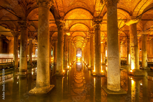 Interior of the Basilica Cistern, Yerebatan Sarayi, Istanbul Turkey Fototapeta