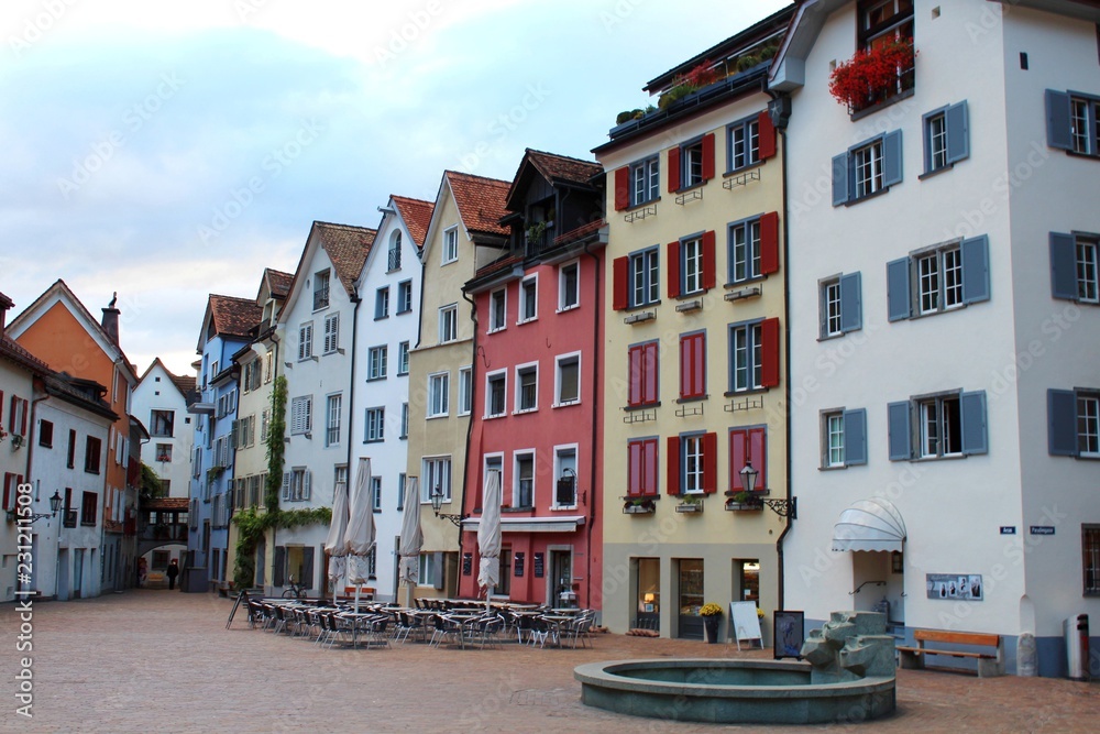 Mittelalterliche Gebäude in der Altstadt von Chur, Graubünden, Schweiz