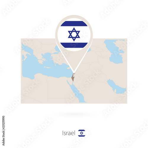 Rectangular map of Israel with pin icon of Israel