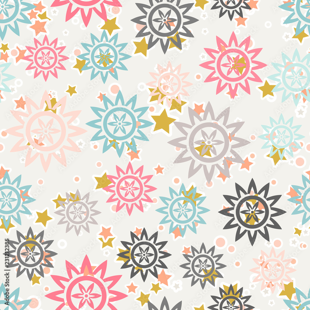 Seamless pattern with hand drawn messy stars on white background. Sky background. Vector illustration.