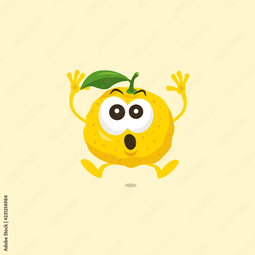 Illustration of cute yuzu scared mascot isolated on light background. Flat design style for your mascot branding. Illustration of cute yuzu scared mascot isolated on light background. Flat design style for your mascot branding.