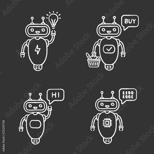 Chatbots chalk icons set