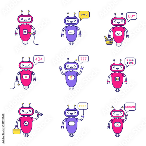 Chatbots color icons set