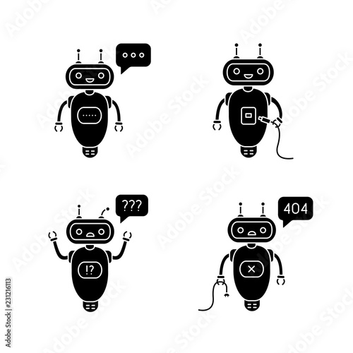 Chatbots glyph icons set