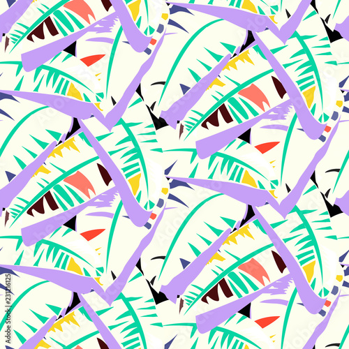 Tropical vector pattern with banana leaves in bright color
