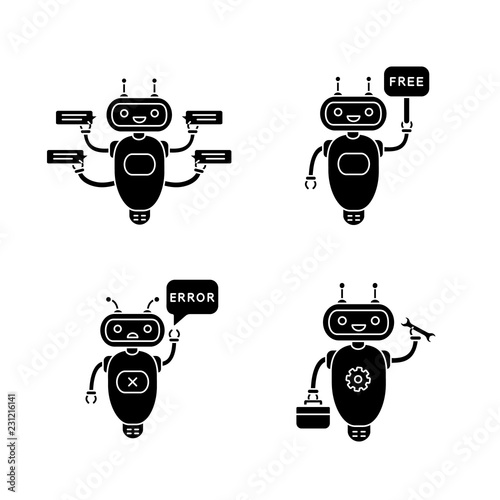 Chatbots glyph icons set