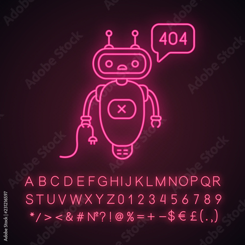 Not found error chatbot neon light icon