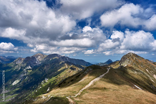 Grassy ridge in the Tatra Mountains in Poland..
