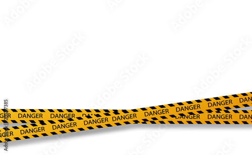Vector flat style cartoon illustration isolated on background. Black and yellow stripes set. Warning tapes. Danger signs. Caution ,Barricade tape, Do not cross, police, scene barrier tape.