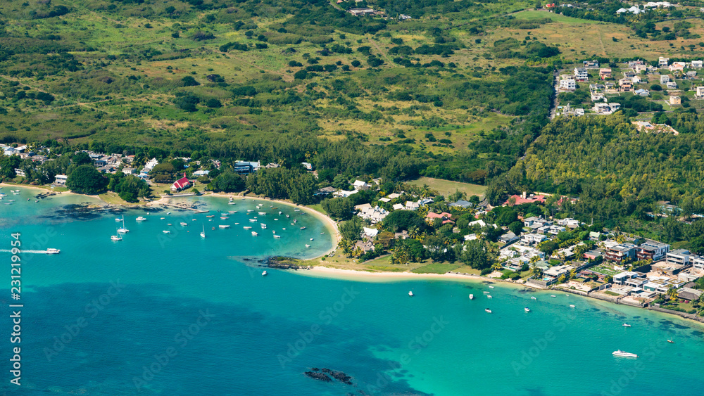 Aerial picture of Cap Malheureux's bay in Mauritius Island