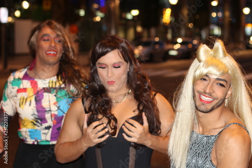 Photography Provocative group of transvestites at night