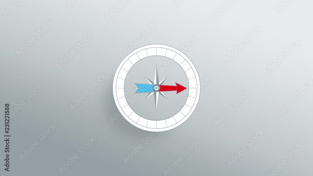 Compass arrow rotating on the grey background, animation Compass arrow rotating on the grey background, animation