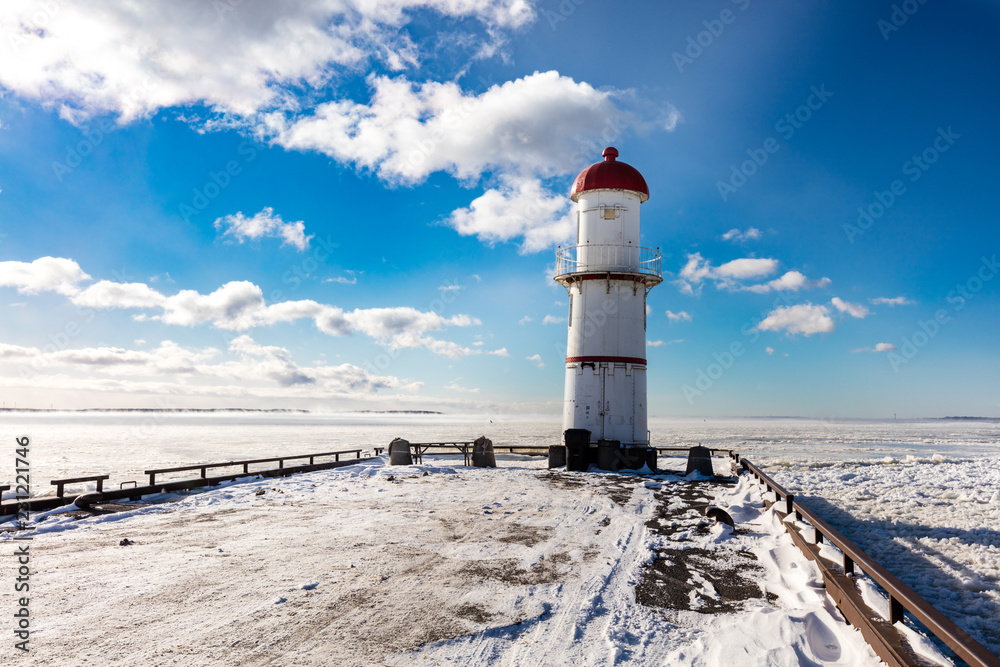Lachine lighthouse shot in deep midwinter, Quebec, Canada.