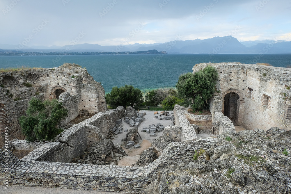 Ruins of a Roman villa. Grottoes of Catullus in Sirmione (Italy, Lake Garda)