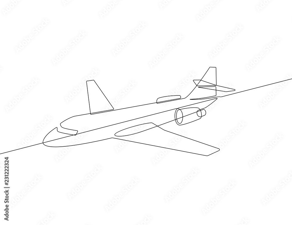 Commercial Jet Airplane Continuous Line Vector Graphic Commercial Jet Airplane Continuous Line Vector Graphic