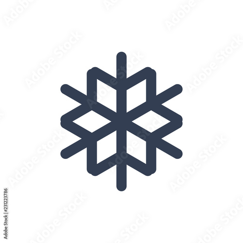 Snowflake icon. Black silhouette snow flake sign, isolated on white background. Flat design. Symbol of winter, frozen, Christmas, New Year holiday. Graphic element decoration. Vector illustration
