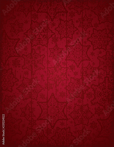 Red christmas background with snowflakes and stars, vector illustration