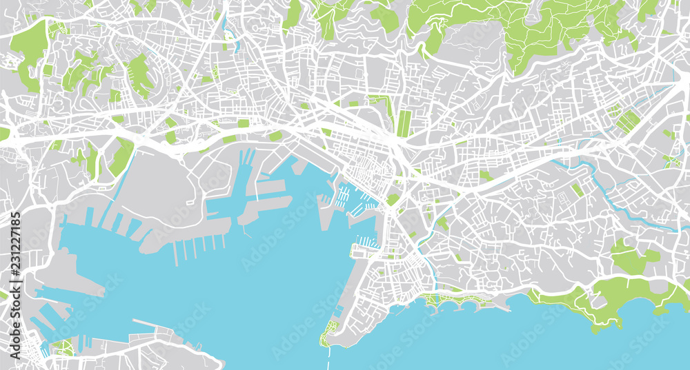Urban vector city map of Toulon, France