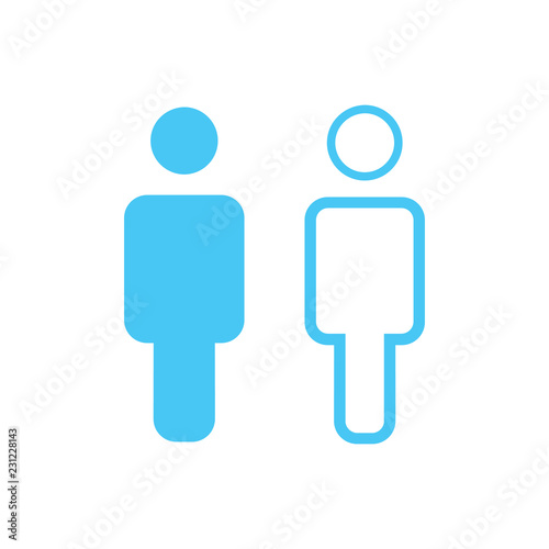 Linear and flat Man Icon vector. Simple flat symbol. Blue vector illustration isolated on white background.