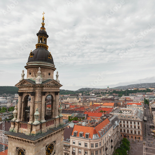 Basilica of Saint Istvan in Budapest, Hungary. Panorama of the city from the dome of the cathedral.