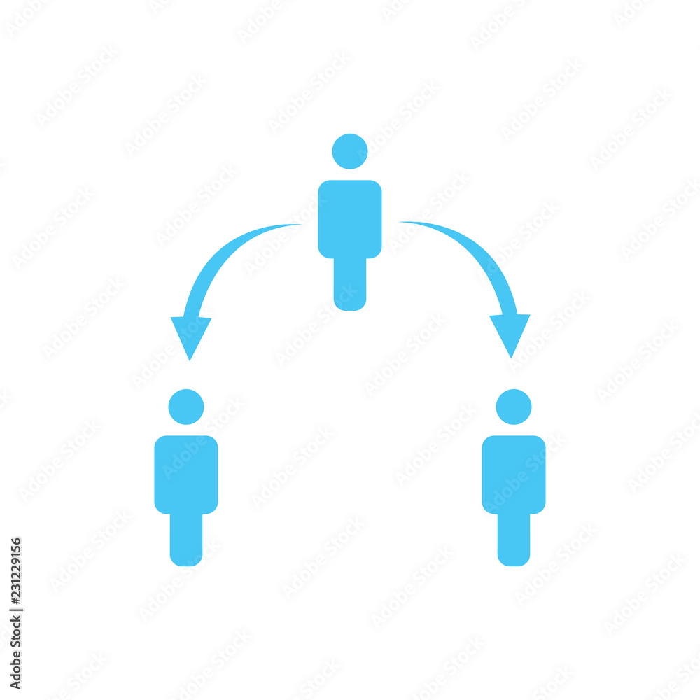 structure of company icon, three people, business report concept. two level hierarchy with arrows down and up. vector illustration isolated on white background. structure of company icon, three people, business report concept. two level hierarchy with arrows down and up. vector illustration isolated on white background.