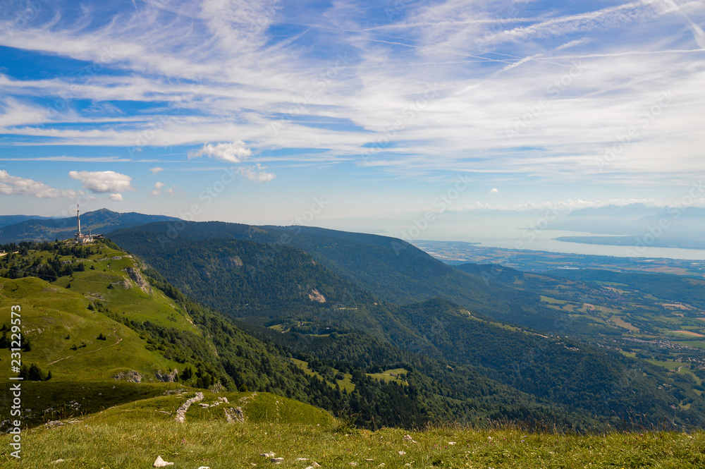 Cliff, valley and a refuge in Jura mountains, France.
