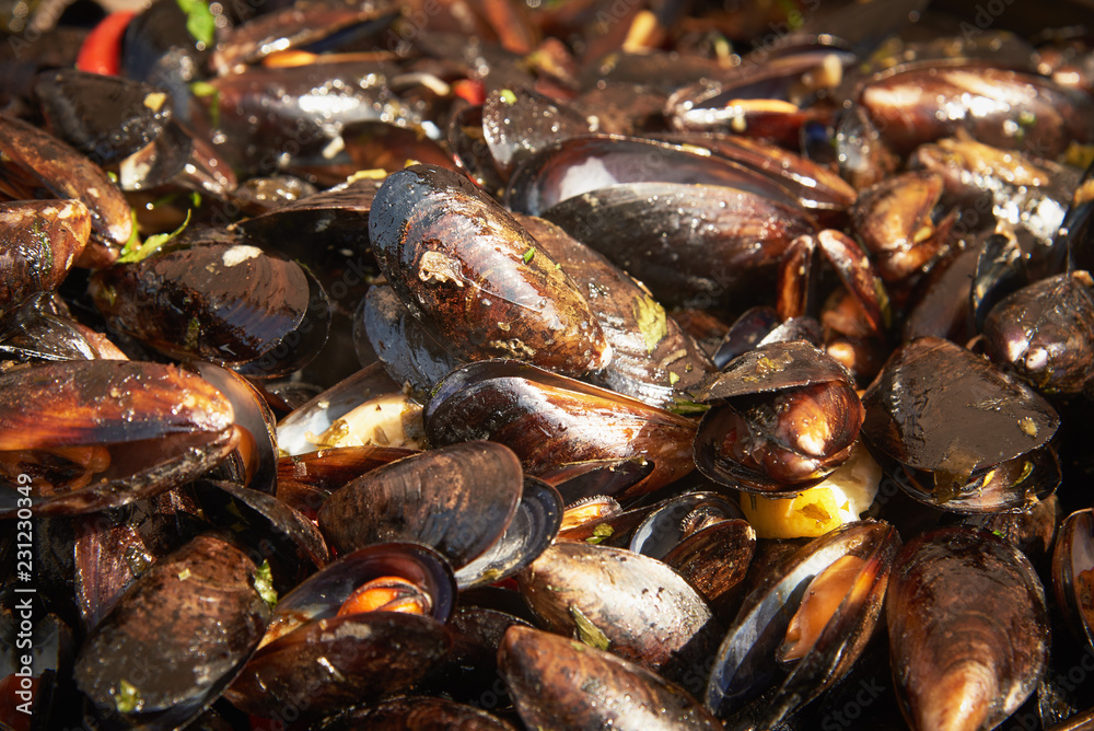 Boiled mussels with herbs and sweet pepper Boiled mussels with herbs and sweet pepper