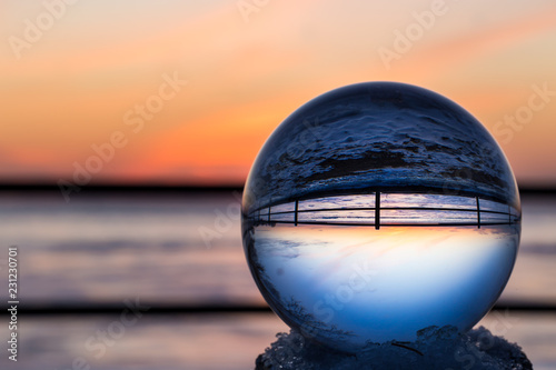 Crstal ball photoraphy of a winter scene in Lachine Quebec, Canada.