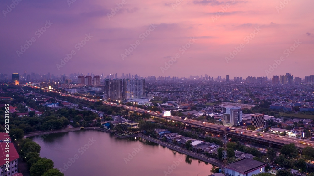 Beautiful Jakarta cityscape at dusk time