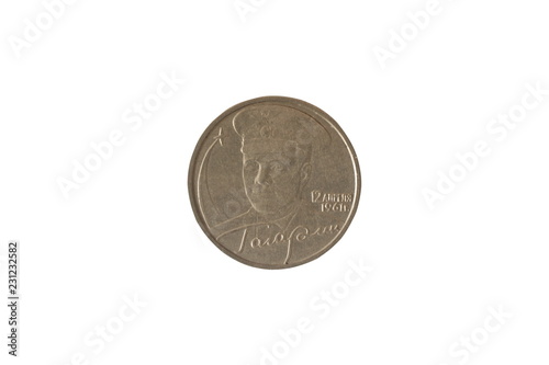 Quadro su tela Anniversary Russian coin 2 rubles with a portrait of Yuri Gagarin