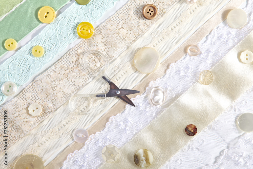 Sewing, ribbons and buttons