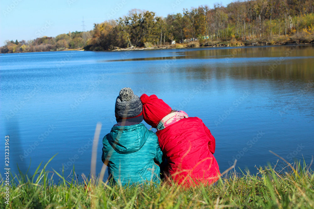 People, Travel, Family, Childhood Concept. Children Outdoors. Kids Over Beautiful Nature Background. Friendly Family, Children, Travel, Family Value Concept. Children Walking.
