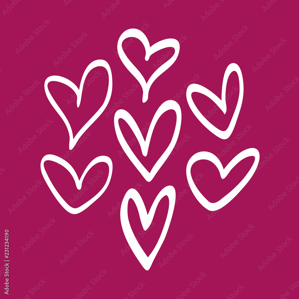 Heart icons, hand drawn love symbol set