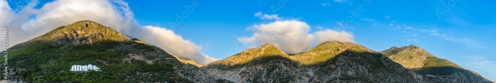 Panorama Peak of mountains during golden hour