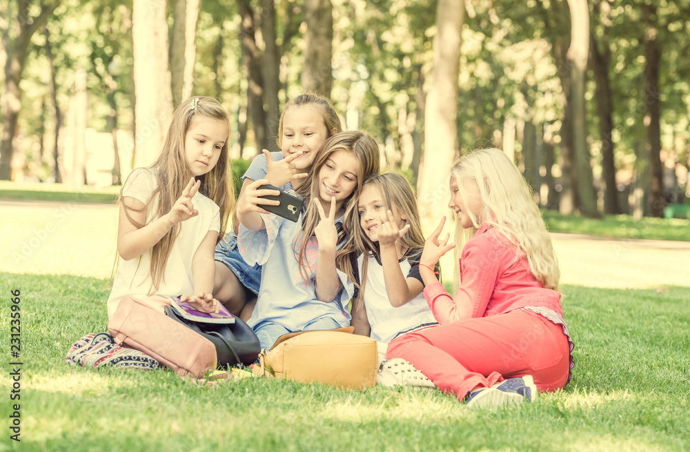 Beautiful teens taking cute friendly selfie