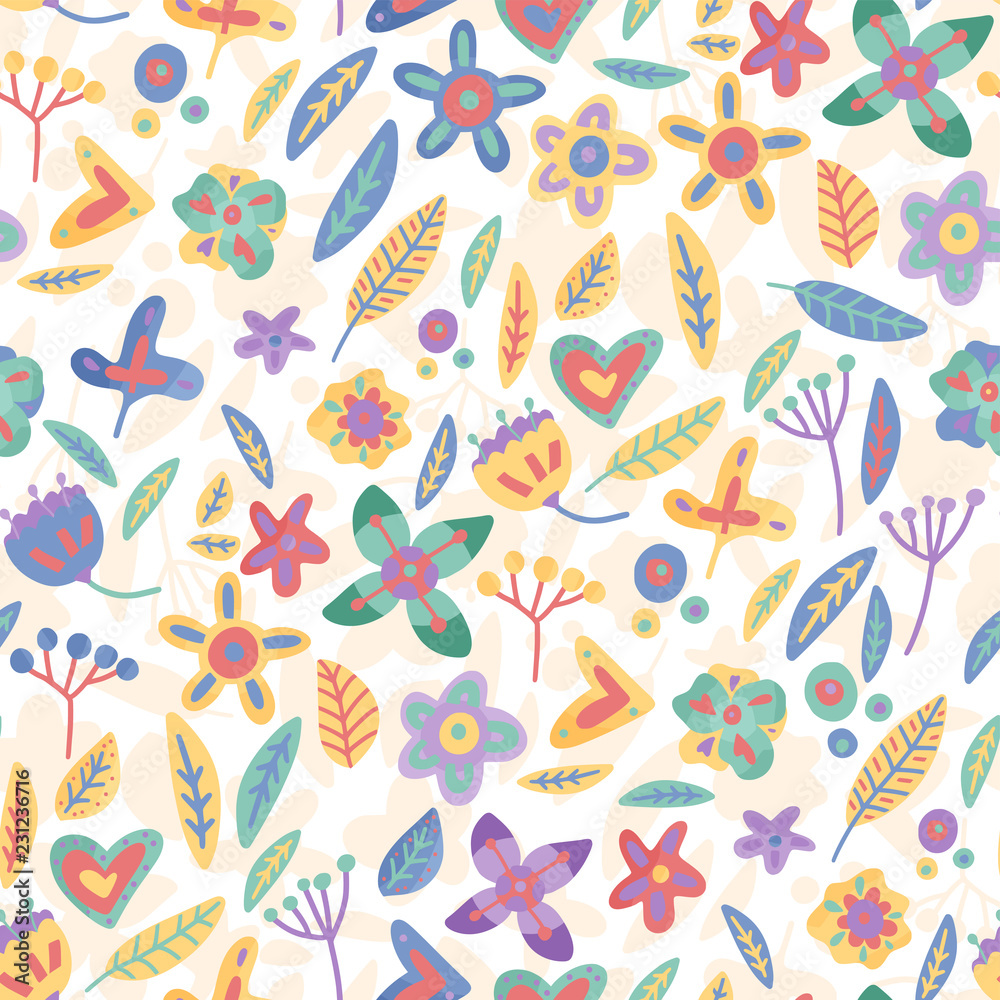Floral seamless background in flat style. Floral seamless background in flat style.