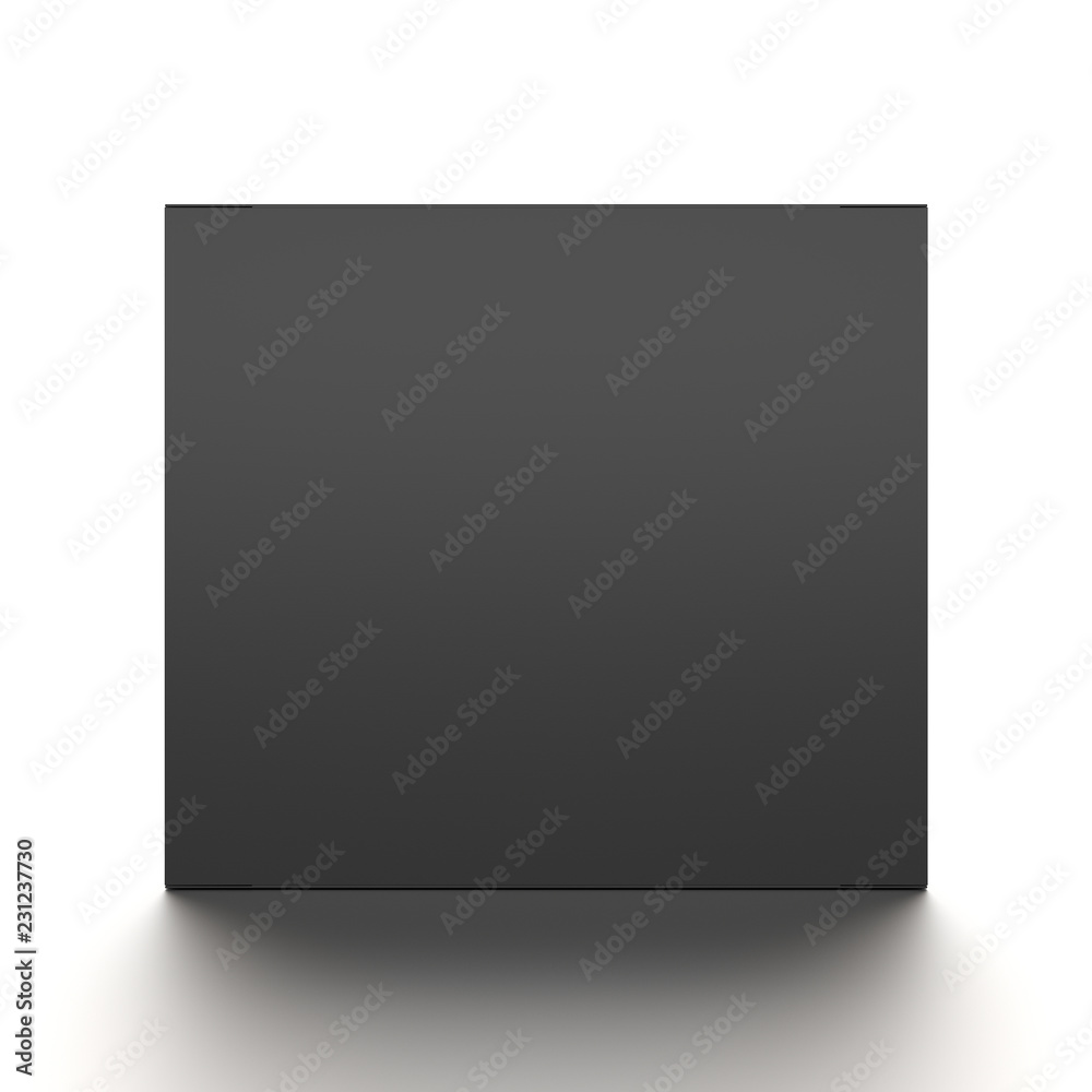 Black horizontal blank box from front angle. 3D illustration isolated on white background.