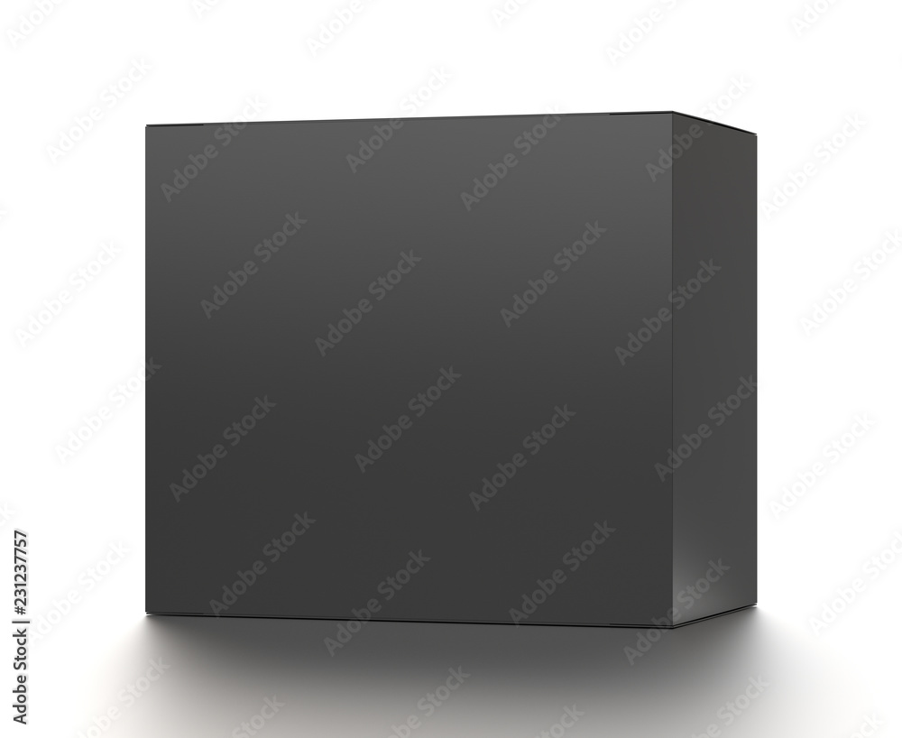 Black horizontal blank box from front far angle. 3D illustration isolated on white background. Black horizontal blank box from front far angle. 3D illustration isolated on white background.