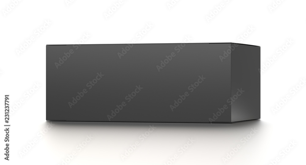 Black horizontal blank box from front far angle. 3D illustration isolated on white background. Black horizontal blank box from front far angle. 3D illustration isolated on white background.