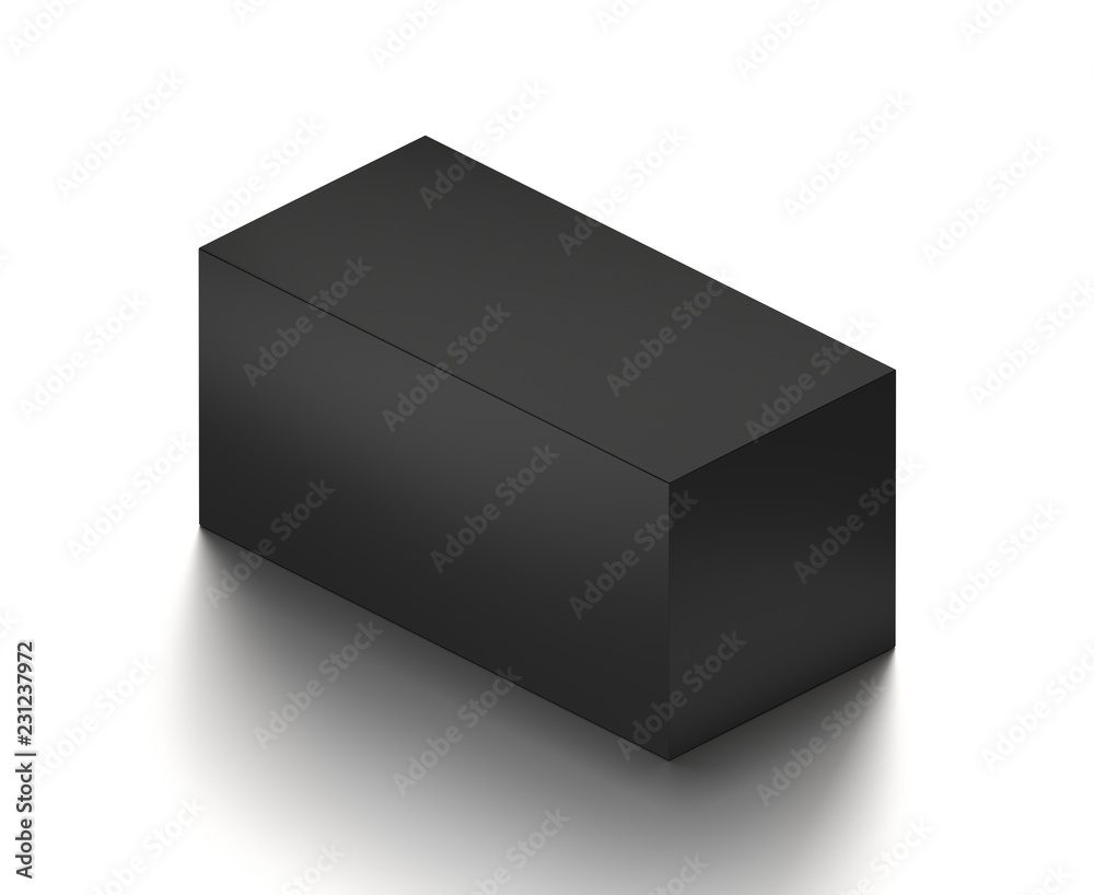 Black horizontal blank box from isometric angle. 3D illustration isolated on white background. Black horizontal blank box from isometric angle. 3D illustration isolated on white background.