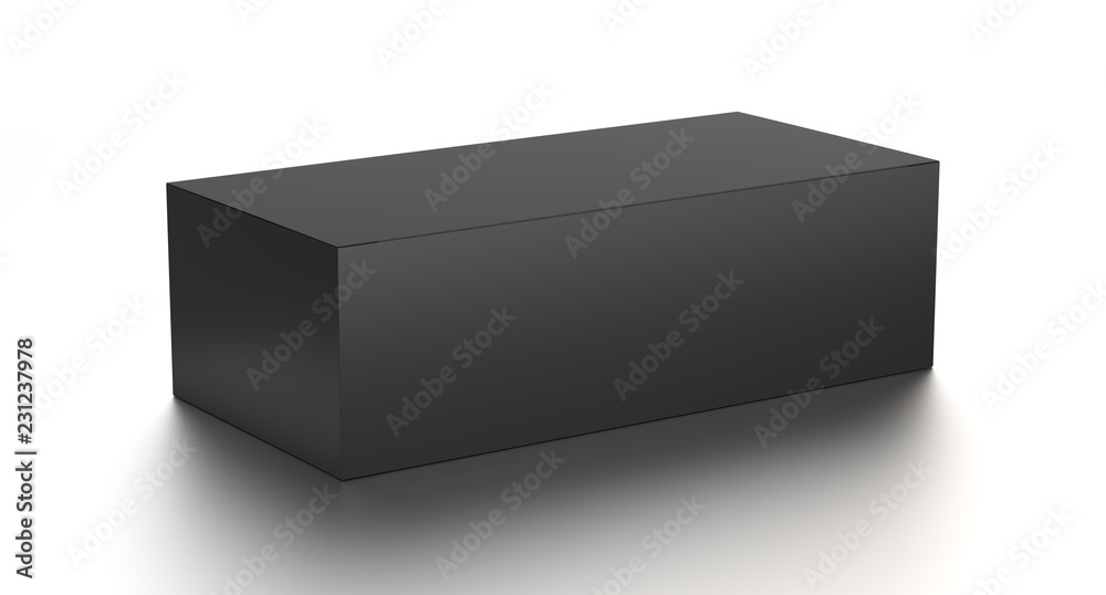 Black horizontal blank box from front side far angle. 3D illustration isolated on white background. Black horizontal blank box from front side far angle. 3D illustration isolated on white background.