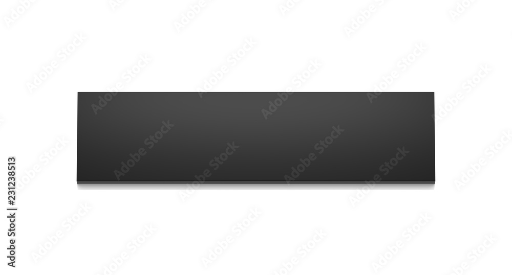 Black long horizontal thin blank box from top far angle. 3D illustration isolated on white background. Black long horizontal thin blank box from top far angle. 3D illustration isolated on white background.