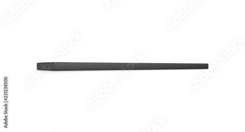 Black long horizontal thin blank box from front side angle. 3D illustration isolated on white background.