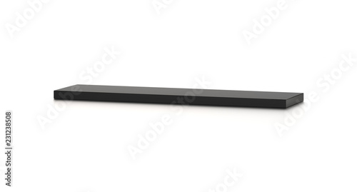 Black long horizontal thin blank box from front top far angle. 3D illustration isolated on white background.