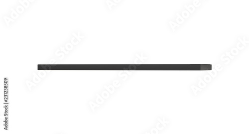 Black long horizontal thin blank box from front far angle. 3D illustration isolated on white background.