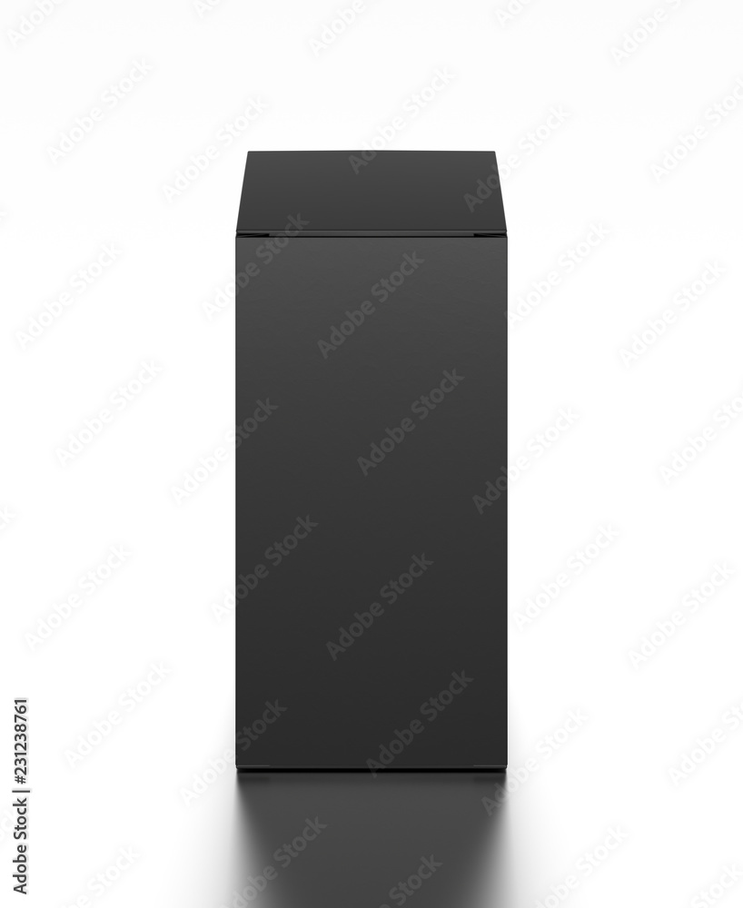 Black vertical blank box from front top far angle. 3D illustration isolated on white background. Black vertical blank box from front top far angle. 3D illustration isolated on white background.