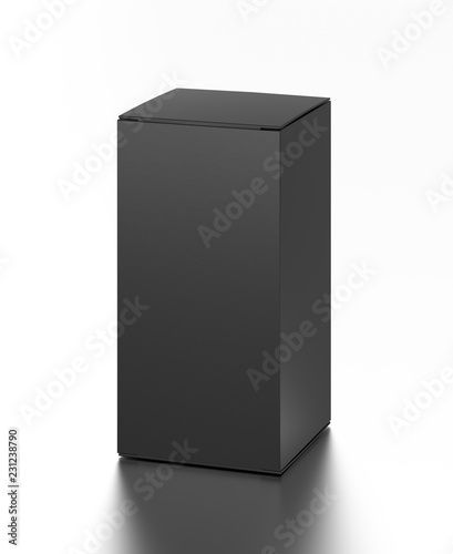 Black horizontal blank box from front top far angle. 3D illustration isolated on white background.