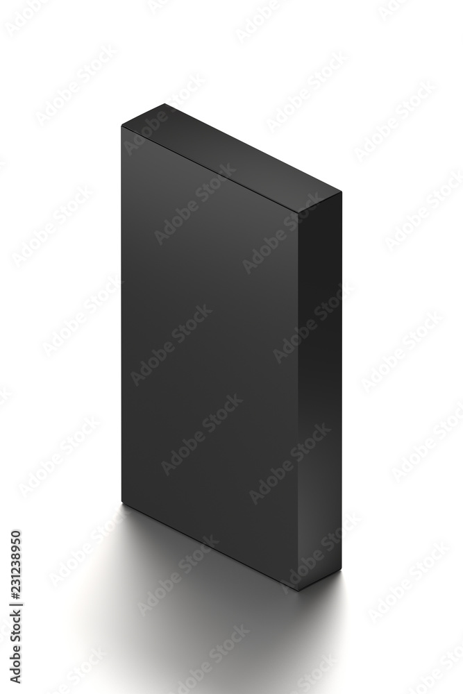 Black horizontal blank box from isometric angle. 3D illustration isolated on white background. Black horizontal blank box from isometric angle. 3D illustration isolated on white background.