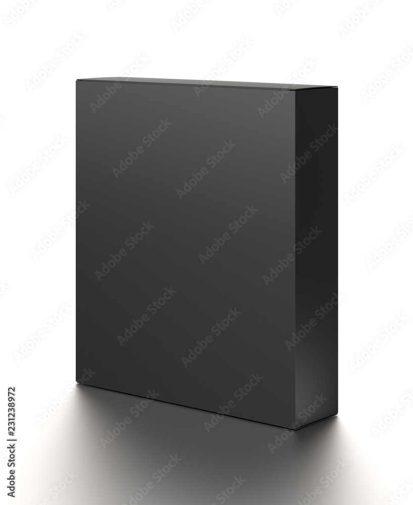 Black vertical blank box from top side far angle. 3D illustration isolated on white background. Black vertical blank box from top side far angle. 3D illustration isolated on white background.